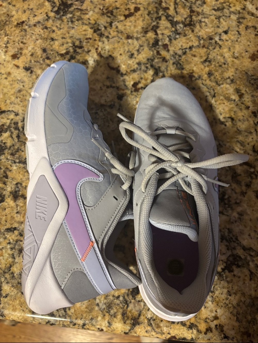 Nike Women's Light Gray and Lavender Athletic Sneakers with White Accents